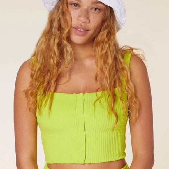 NWT andie  the snap top ribbed terry neon lemon bikini top sz.L sold out - Picture 1 of 6